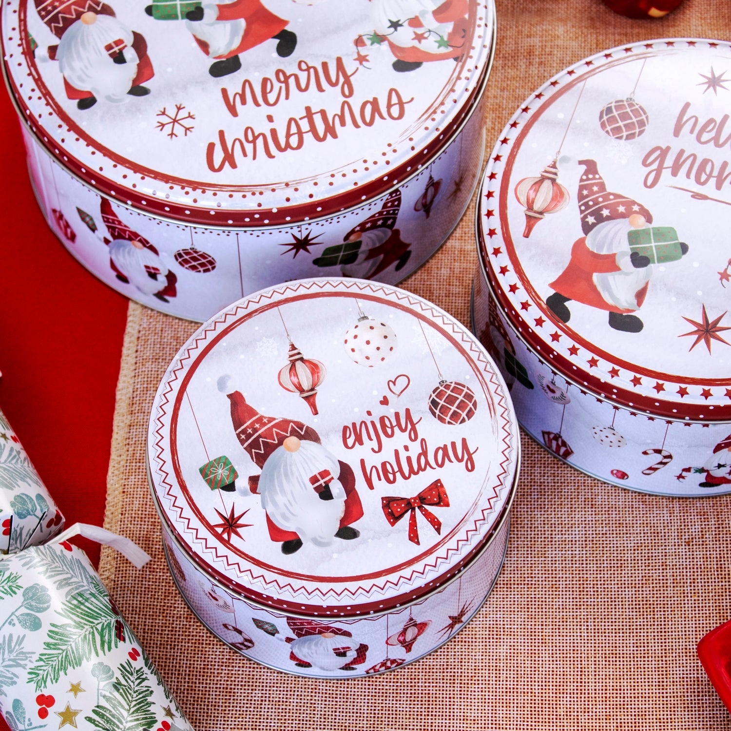 Set Of 3 Christmas Gonk Nesting Cake Tins