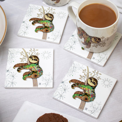 Set Of 4 Ceramic Sloth Bug Art Coasters