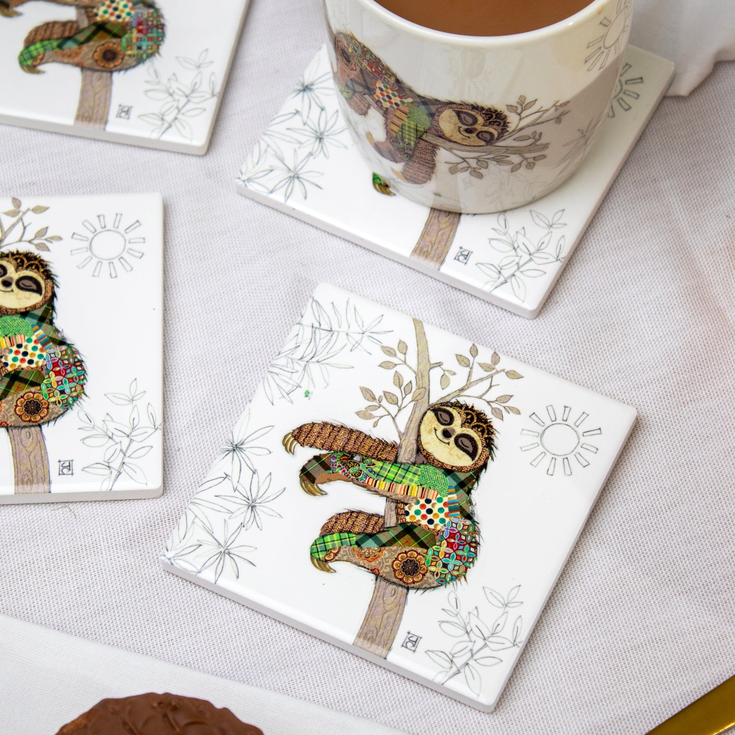 Set Of 4 Ceramic Sloth Bug Art Coasters