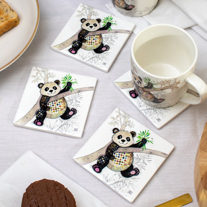 Set Of 4 Ceramic Panda Bug Art Coasters