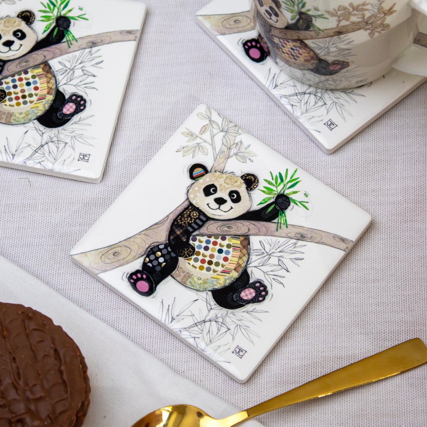 Set Of 4 Ceramic Panda Bug Art Coasters