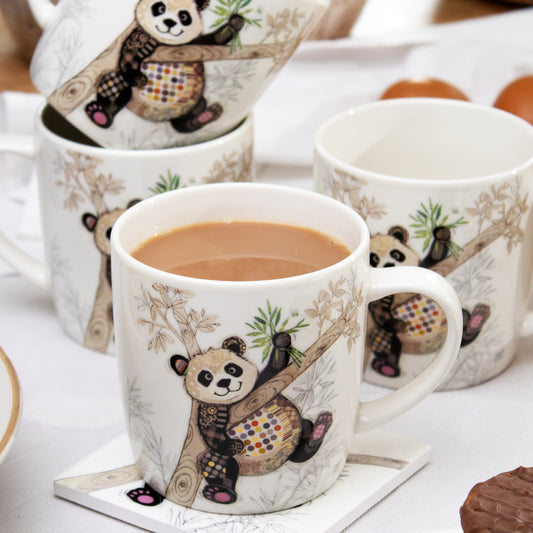 Set Of 4 Panda Bug Art Mugs