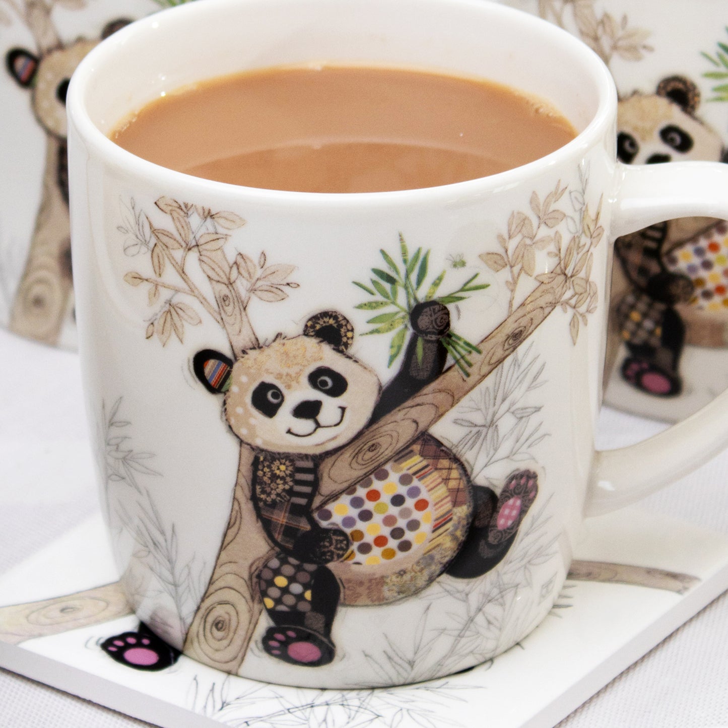 Set Of 4 Panda Bug Art Mugs