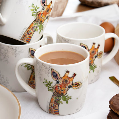 Set Of 4 Giraffe Bug Art Mugs