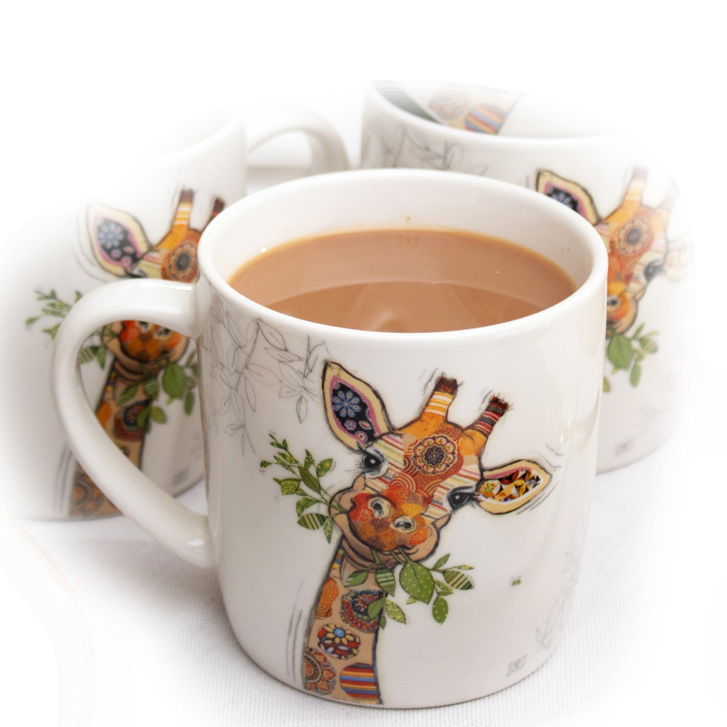 Set Of 4 Giraffe Bug Art Mugs