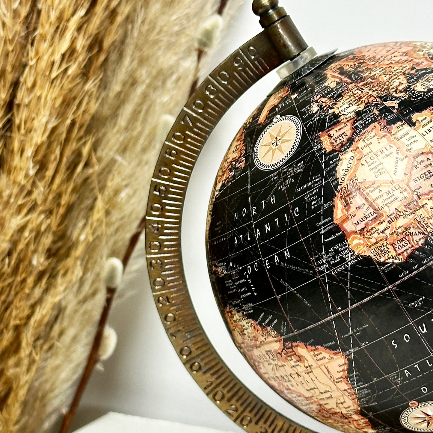 Black Globe Ornament On Mango Wood Base