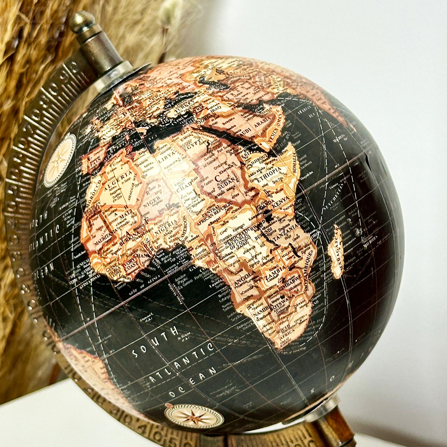 Black Globe Ornament On Mango Wood Base