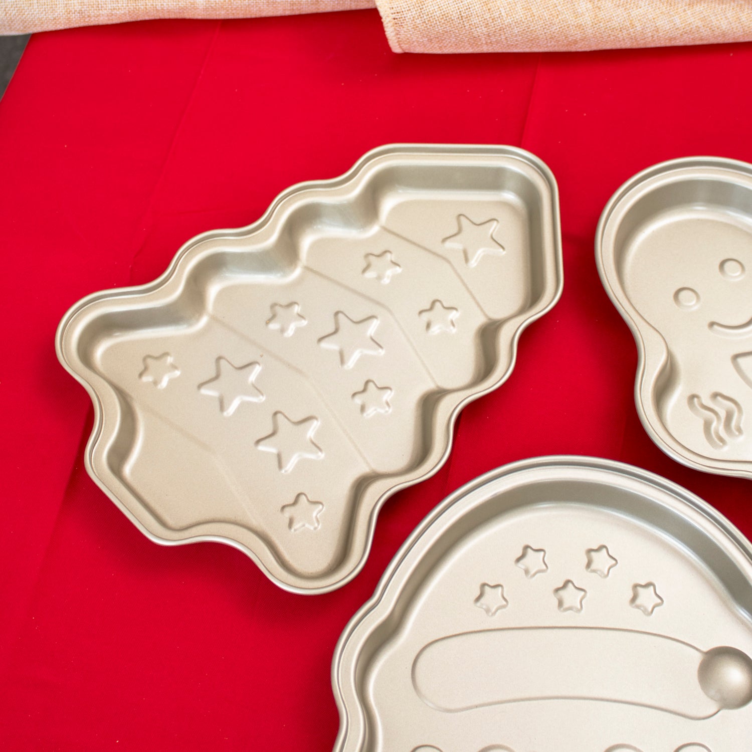 Set Of 3 Gold Christmas Cake Tins