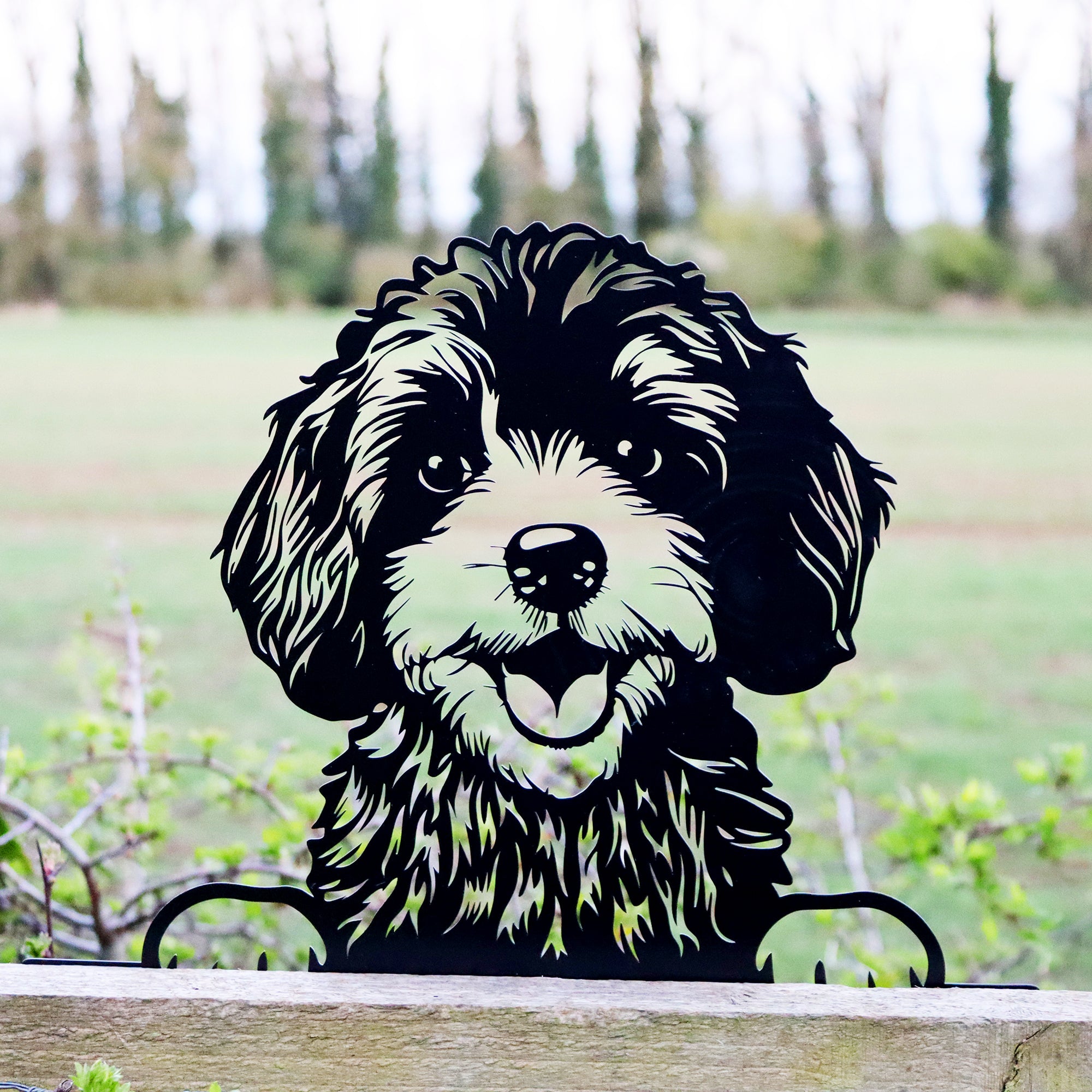 Cockapoo Siloutte Darthome Peeking Cockapoo Silhouette Fence Topper 32x25cm