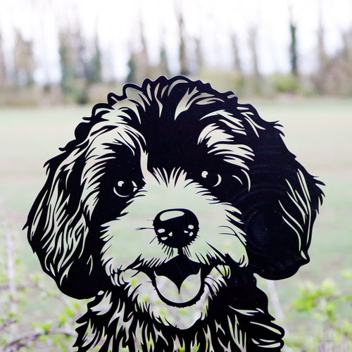 Peeking Cockapoo Silhouette Fence Topper