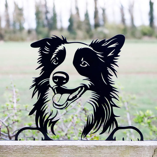 Peeking Border Collie Silhouette Fence Topper