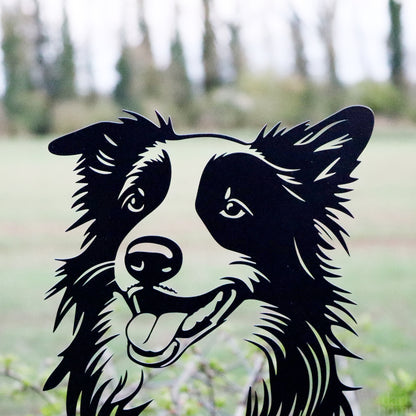 Peeking Border Collie Silhouette Fence Topper