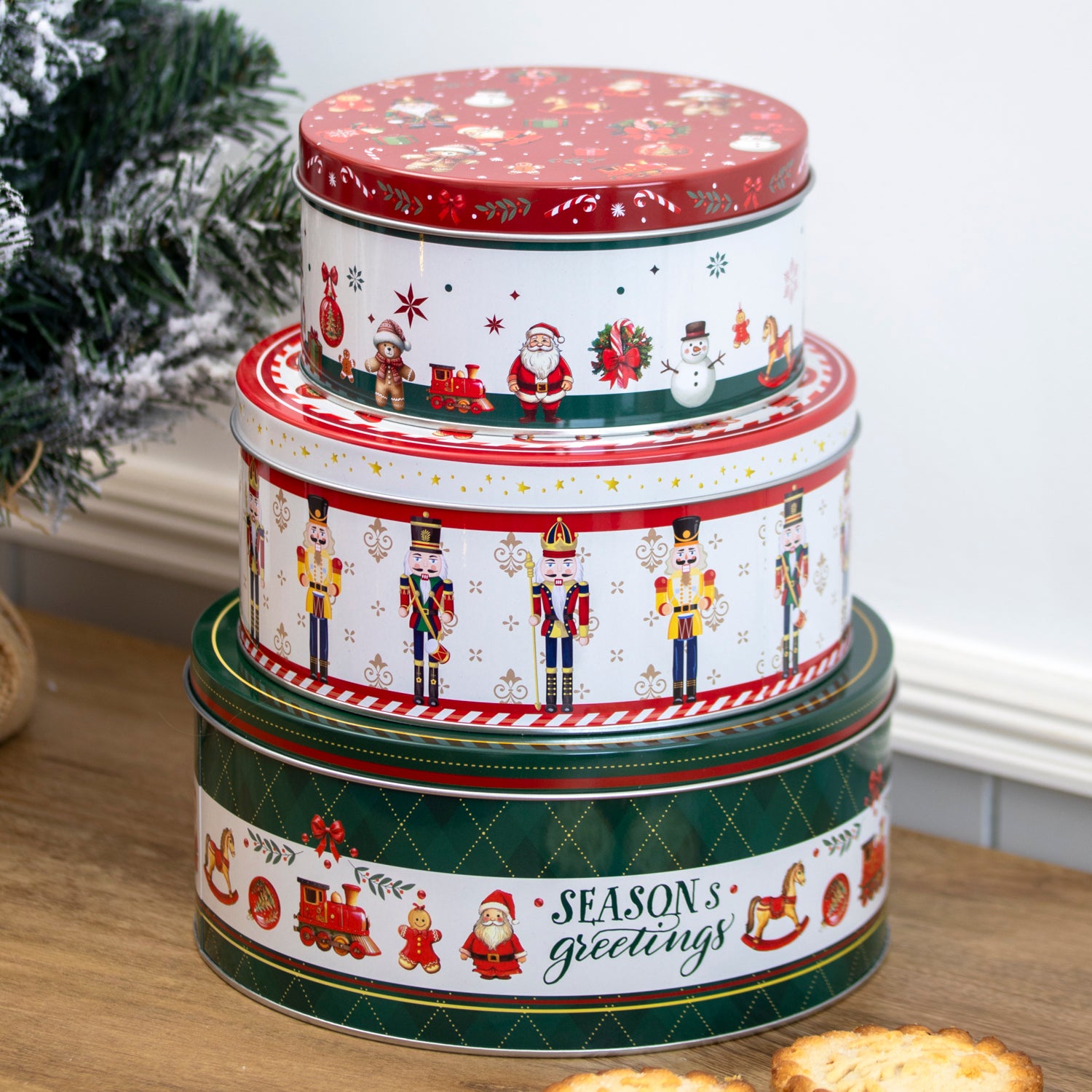 Set of 3 Festive Christmas Nesting Cake Tins