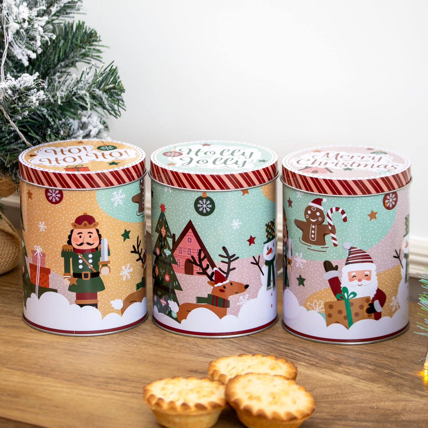Set Of 3 Santa & Friends Storage Tins