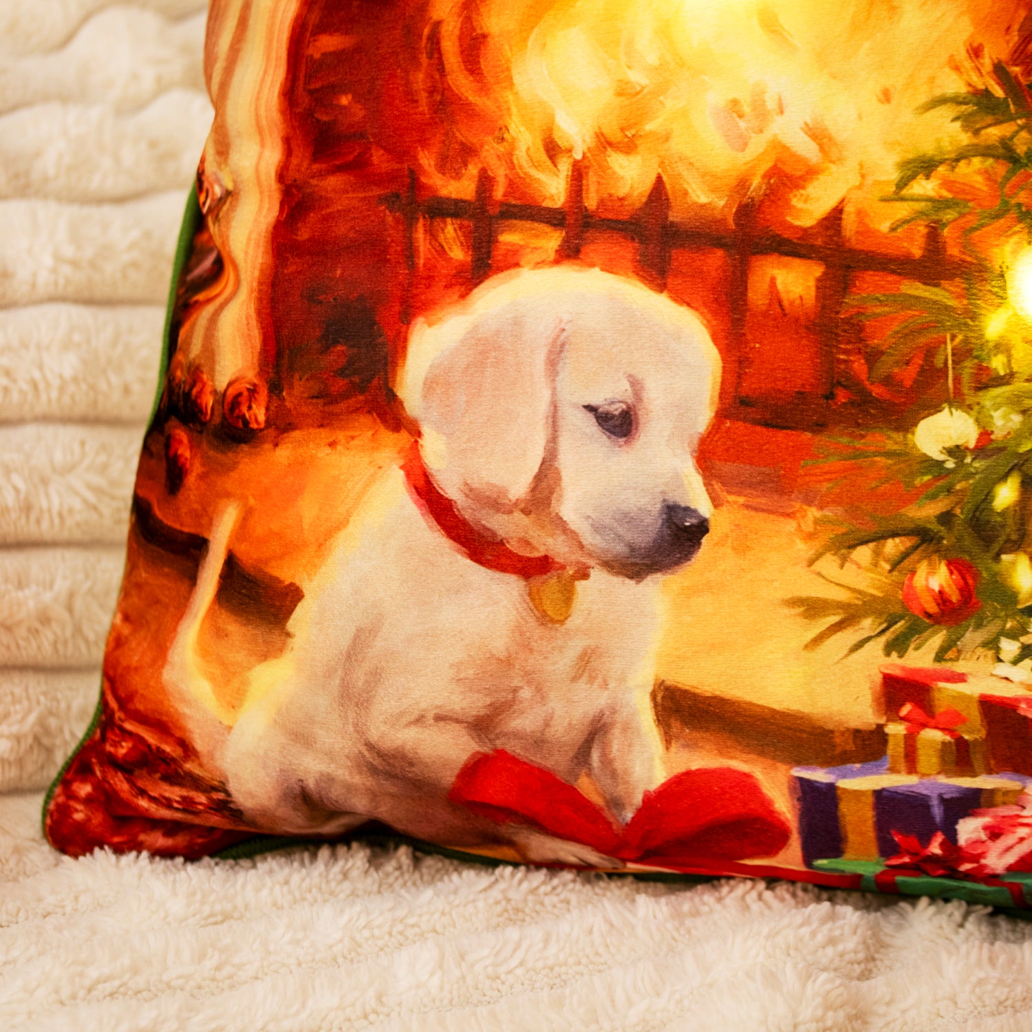 Light Up Sitting Puppy Christmas Cushion