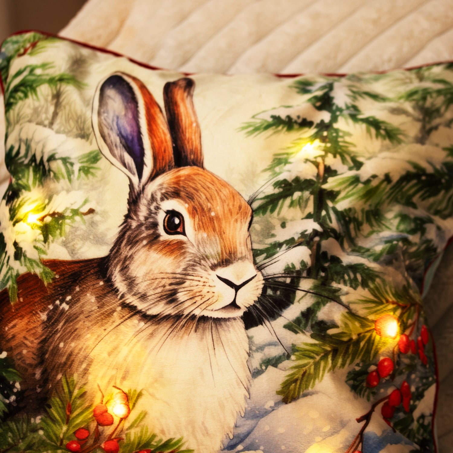 Light Up Winter Woodland Hare Cushion