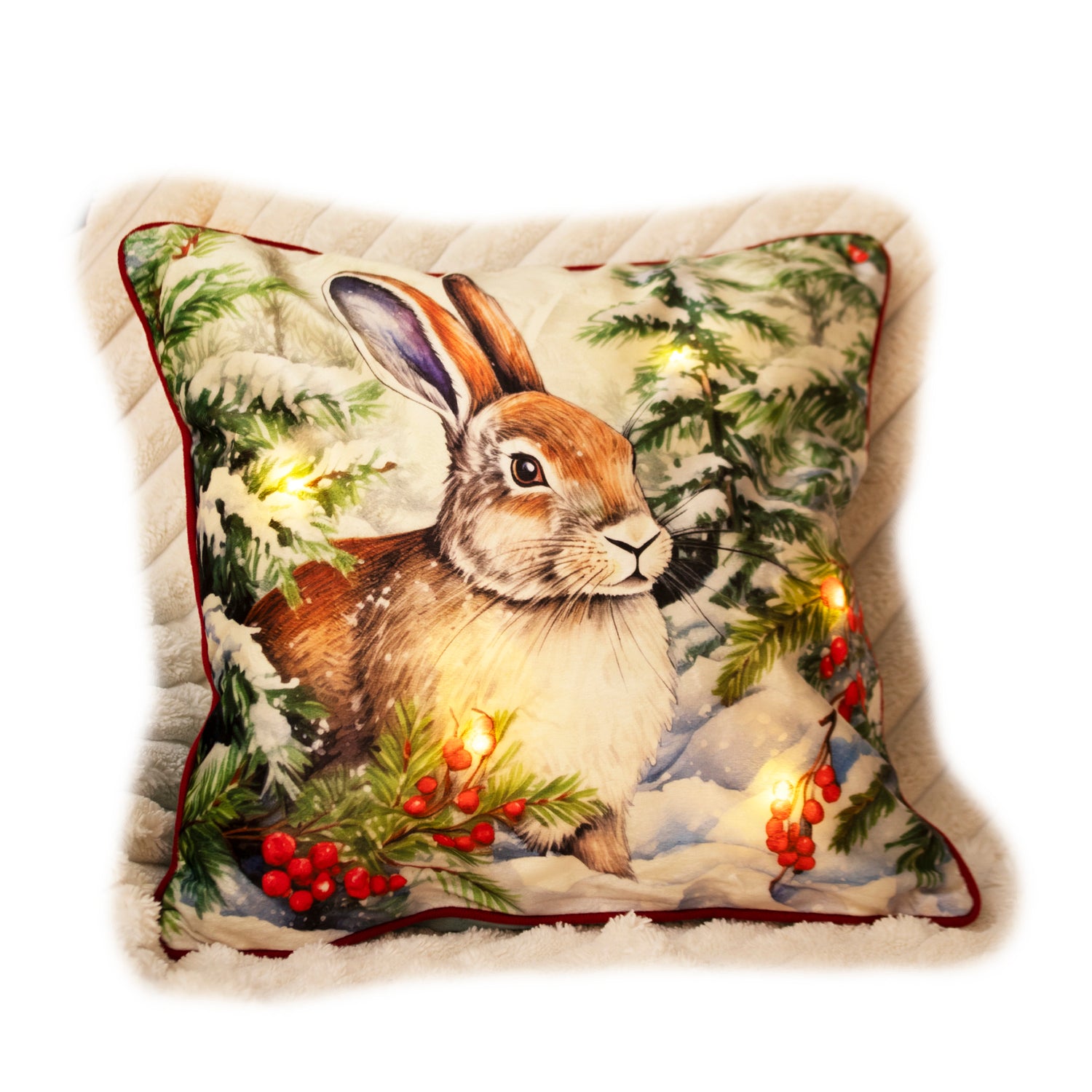 Light Up Winter Woodland Hare Cushion