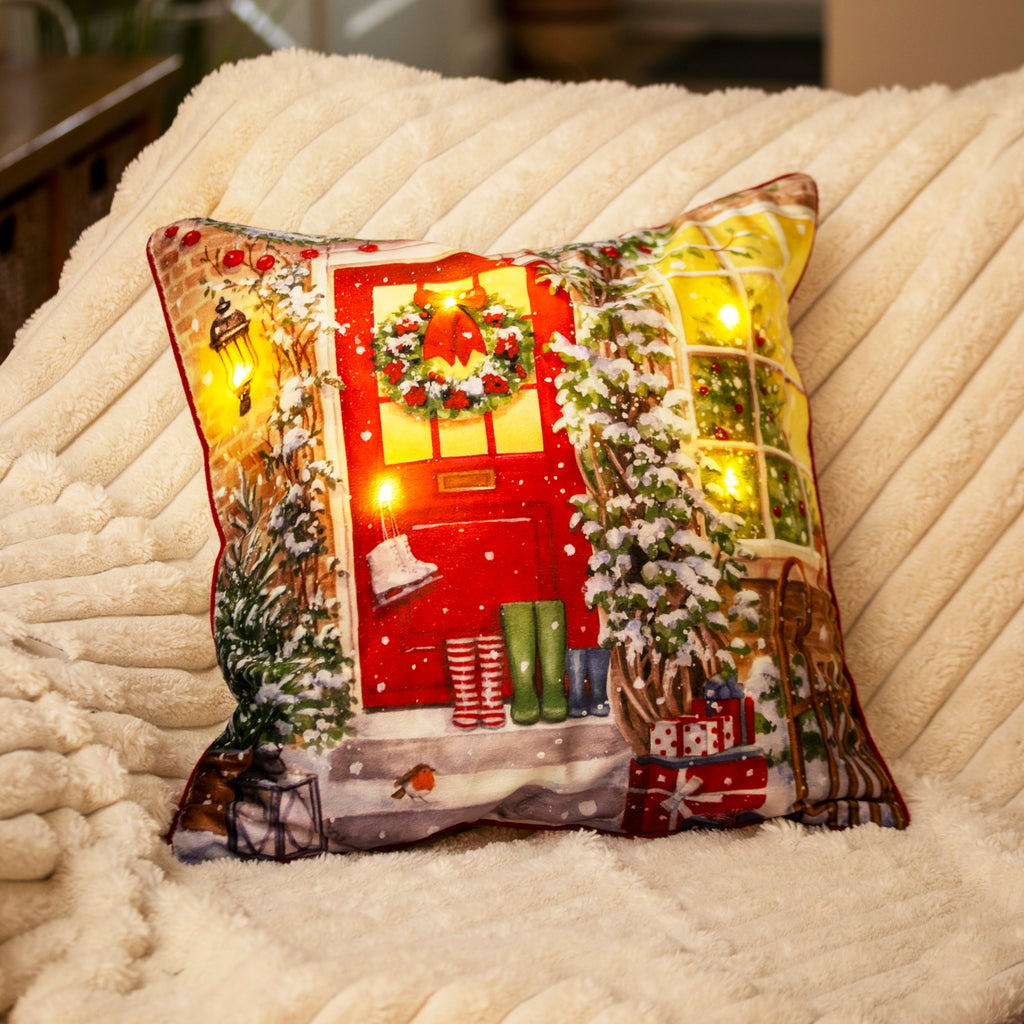 Light Up Traditional Christmas Scene Cushion