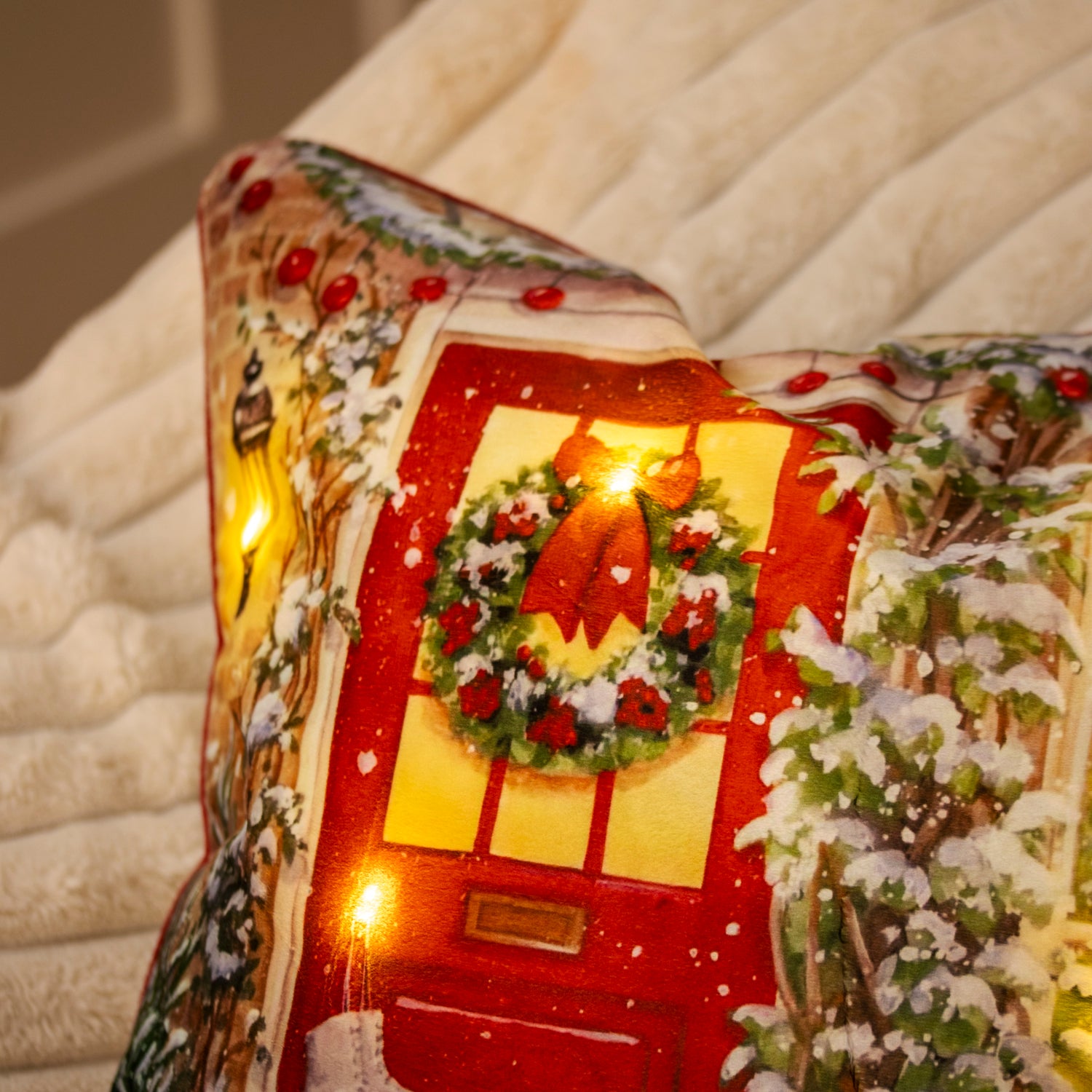 Light Up Traditional Christmas Scene Cushion
