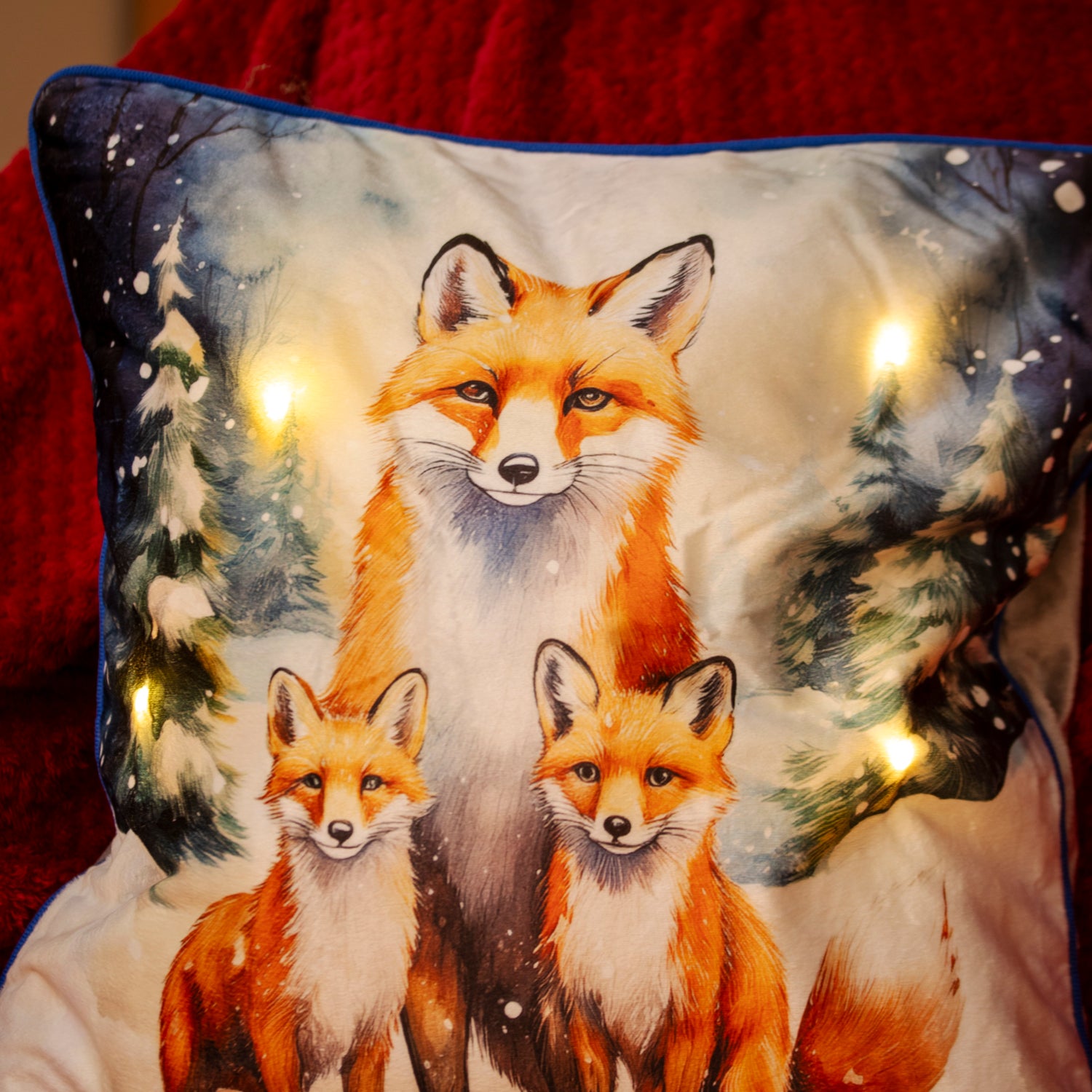 Light Up Christmas Forest Fox Cushion