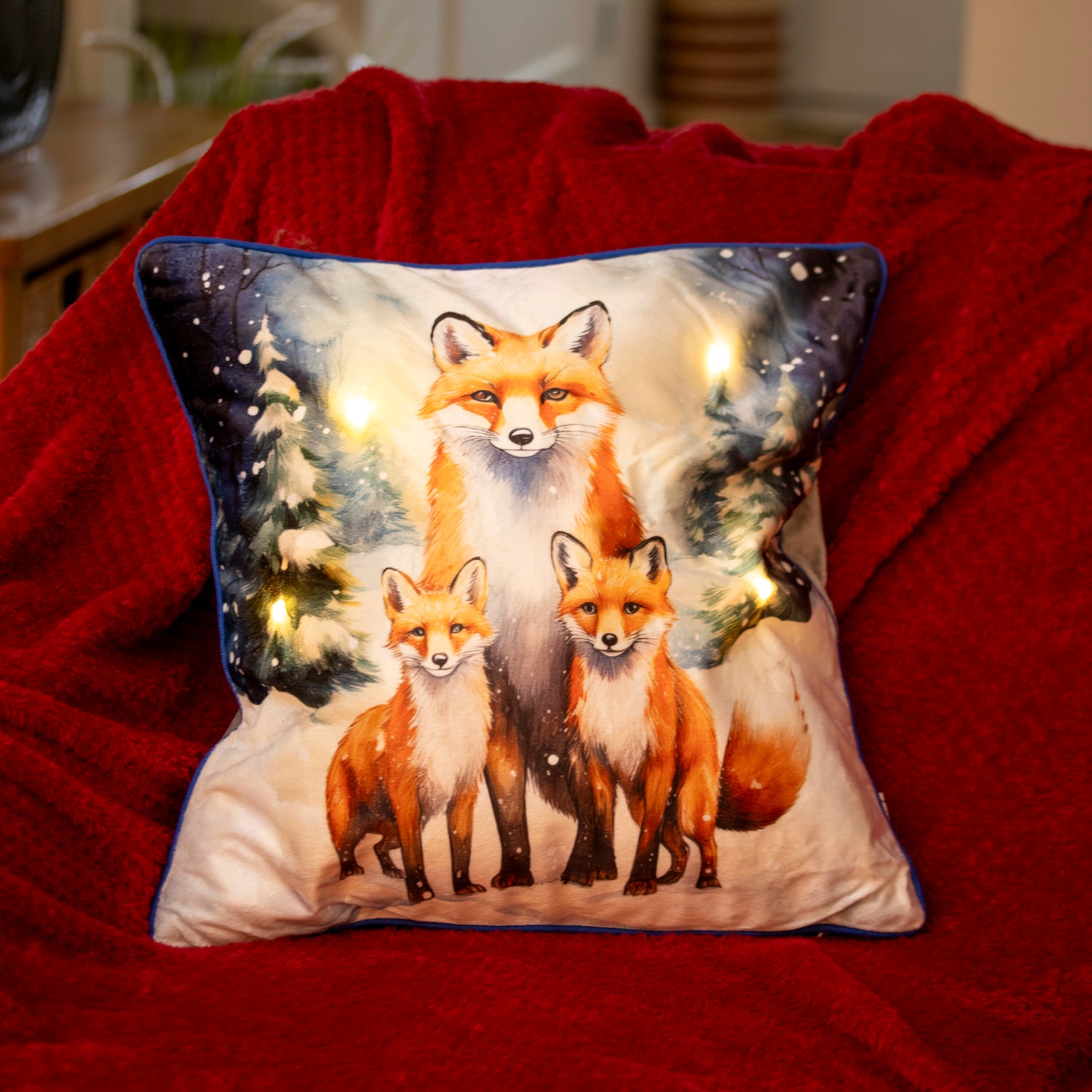 Light Up Christmas Forest Fox Cushion