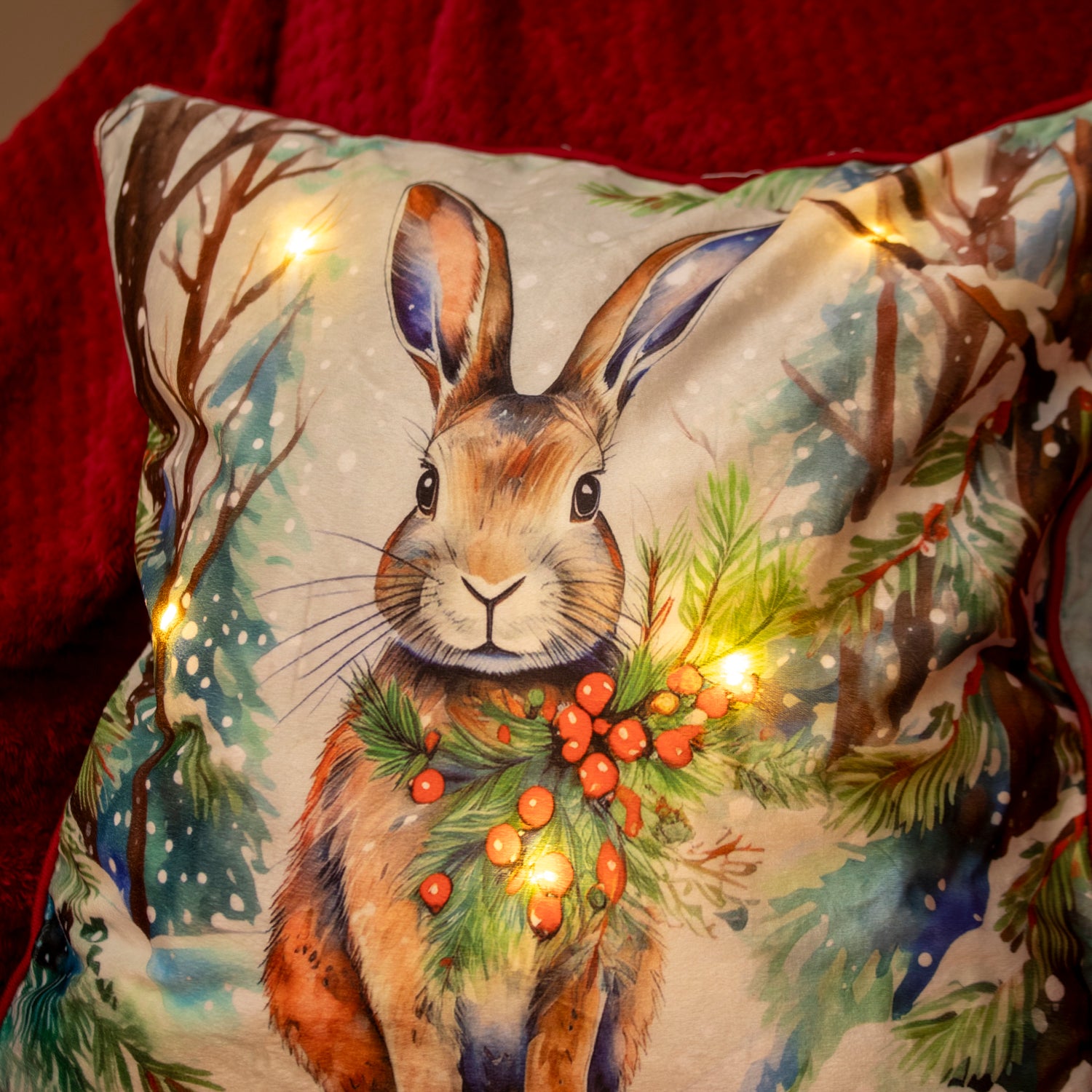 Light Up Sitting Winter Woodland Hare Cushion
