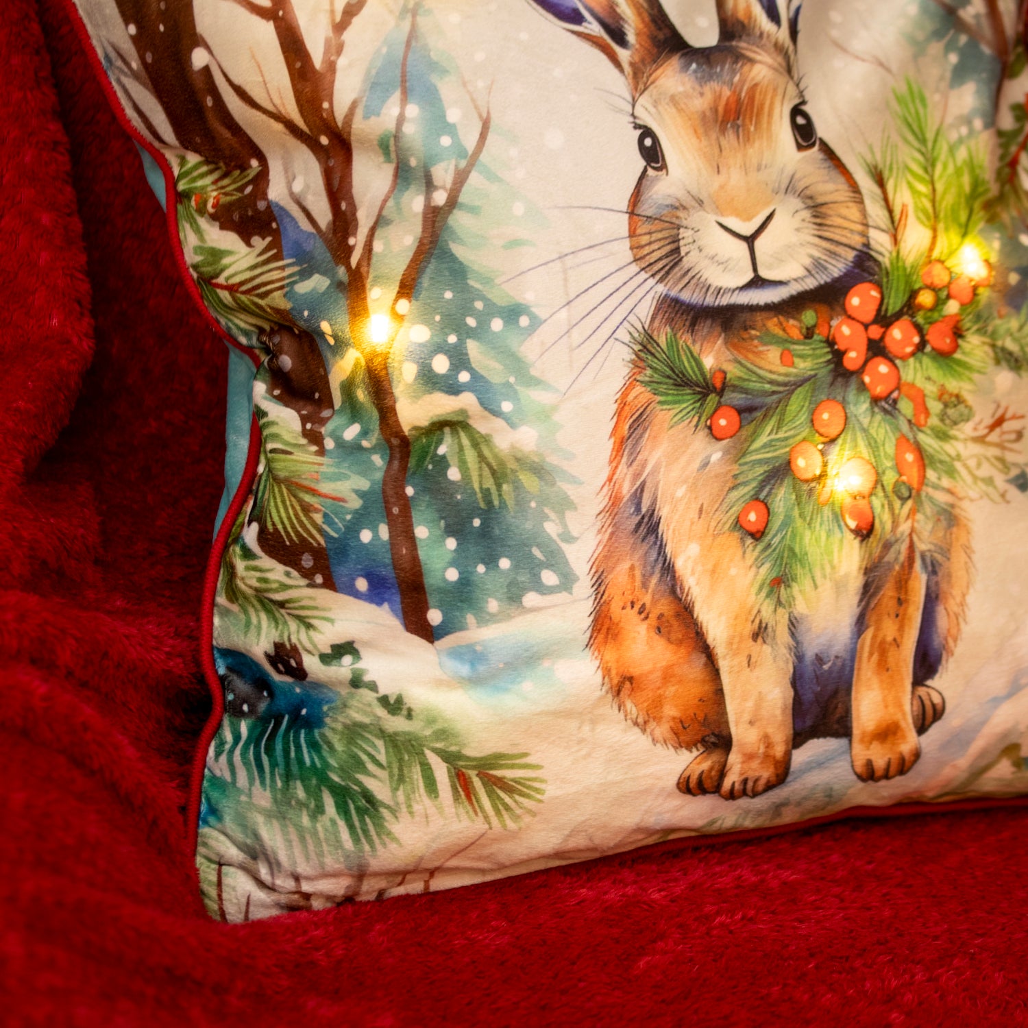 Light Up Sitting Winter Woodland Hare Cushion