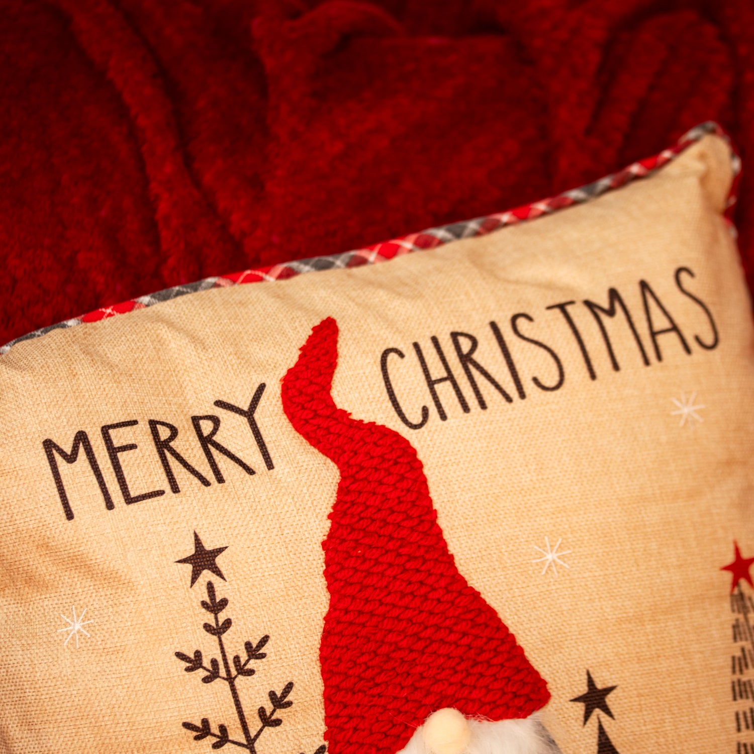 Hessian Tartan Christmas Gnome Cushion