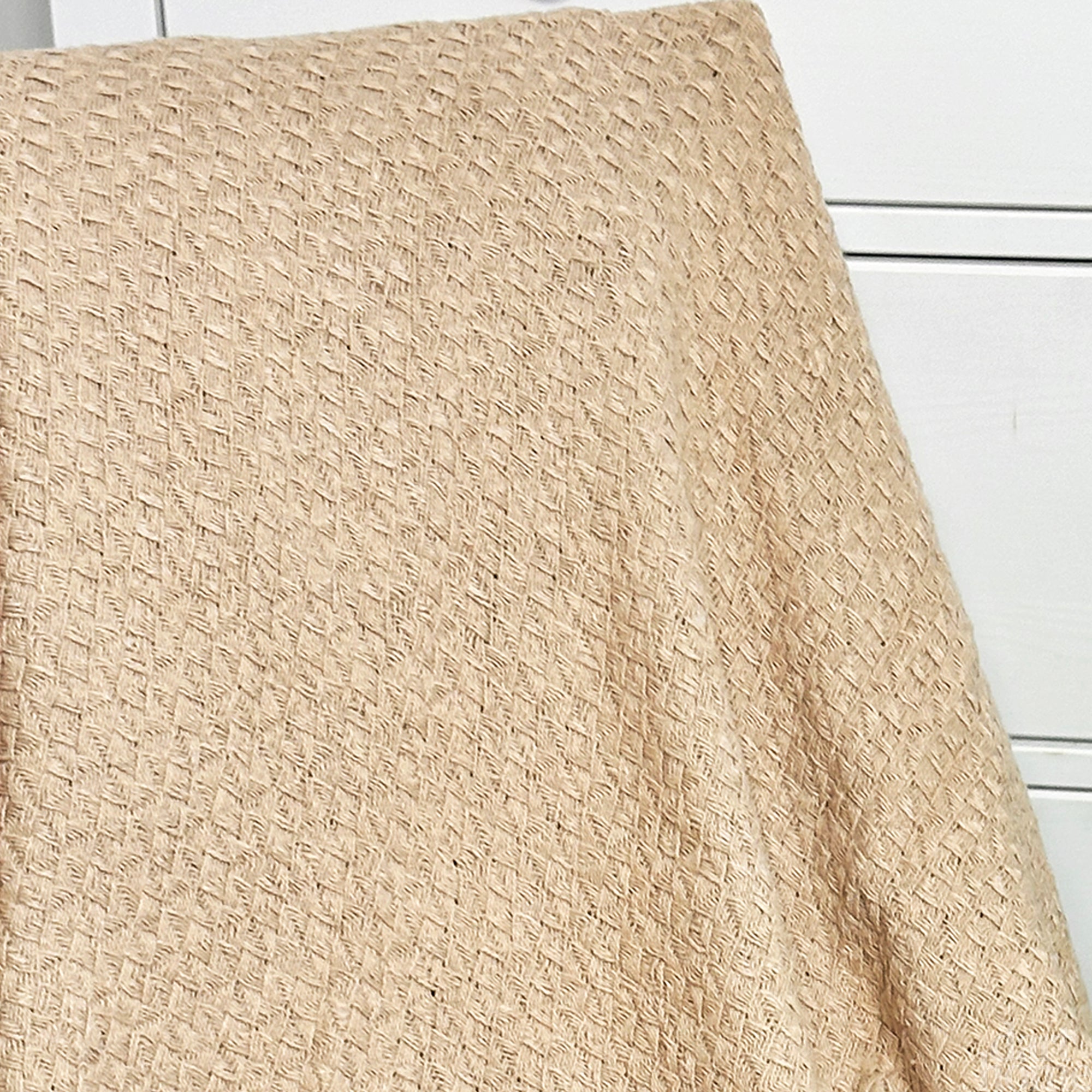 Sand Plaid Cotton Fringed Throw 170cm x130cm