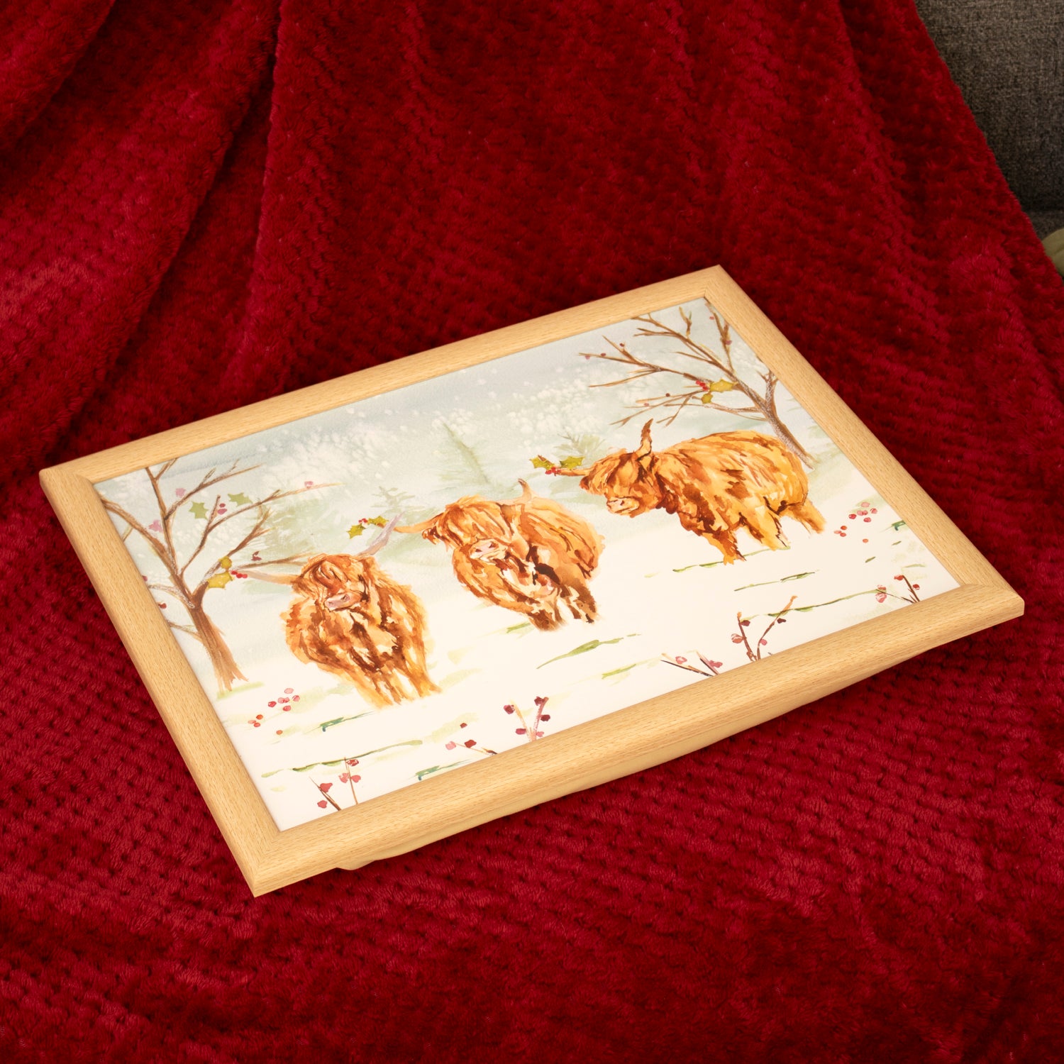 Christmas Highland Cows Cushioned Lap Tray
