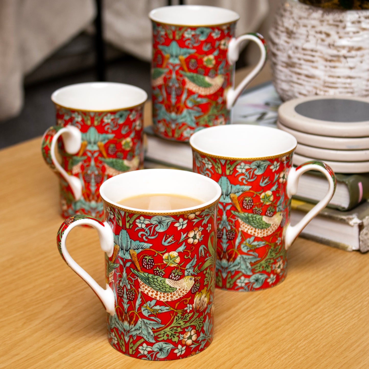 Set Of 4 William Morris Strawberry Thief Mugs