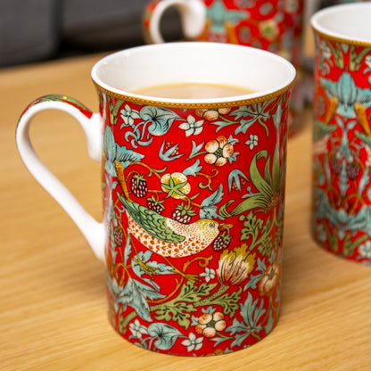 Set Of 4 William Morris Strawberry Thief Mugs