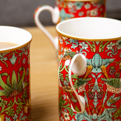 Set Of 4 William Morris Strawberry Thief Mugs