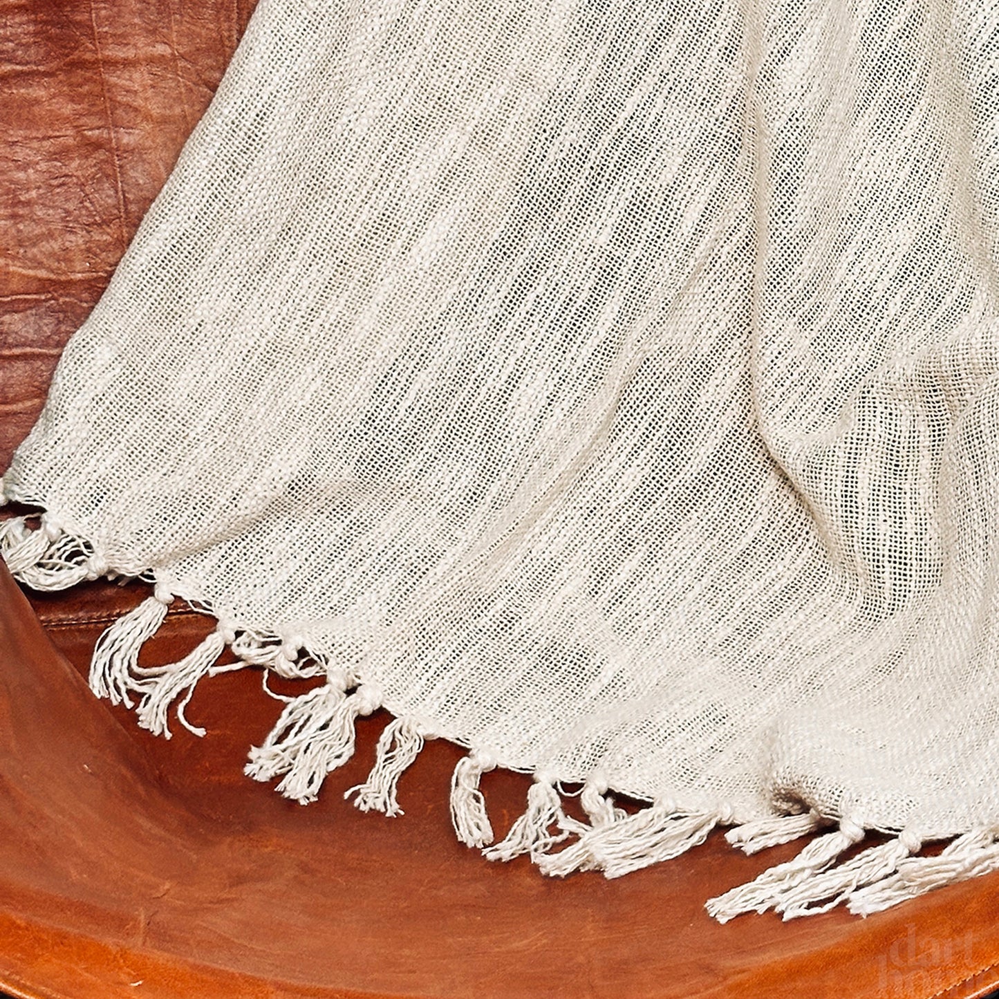 Beigefarbener Überwurf aus Baumwolle mit Fransen, 170 cm x 130 cm