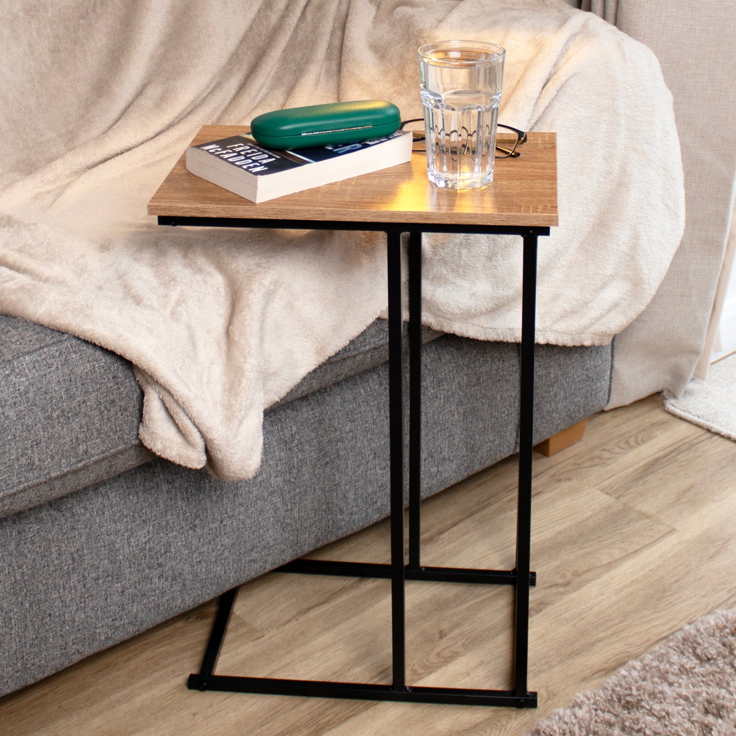 Wood And Metal C Shaped Side Table