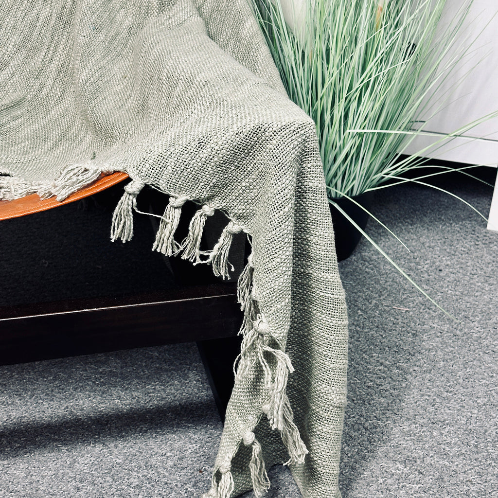 Green Cotton Fringed Throw 170cm x130cm