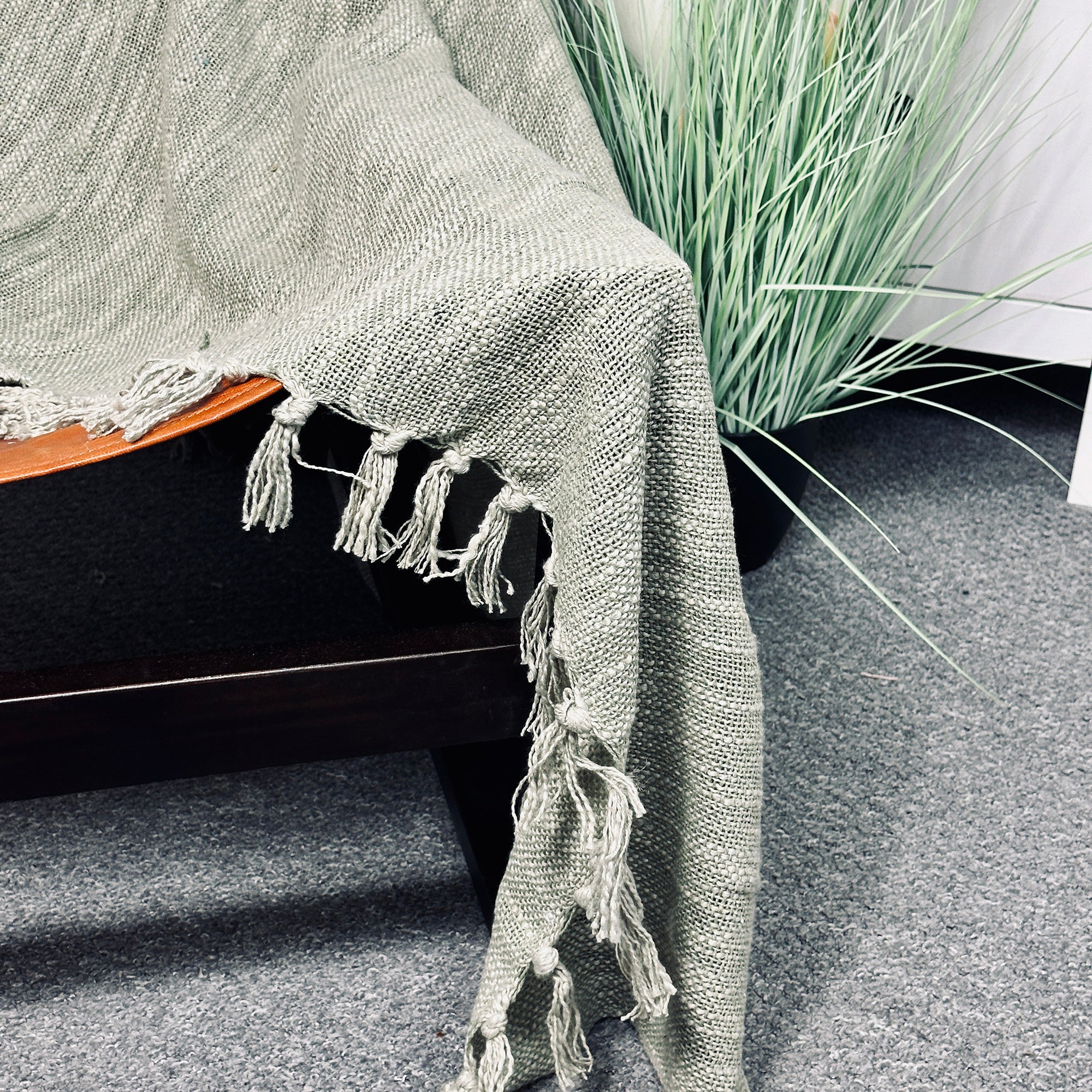 Green Cotton Fringed Throw 170cm x130cm