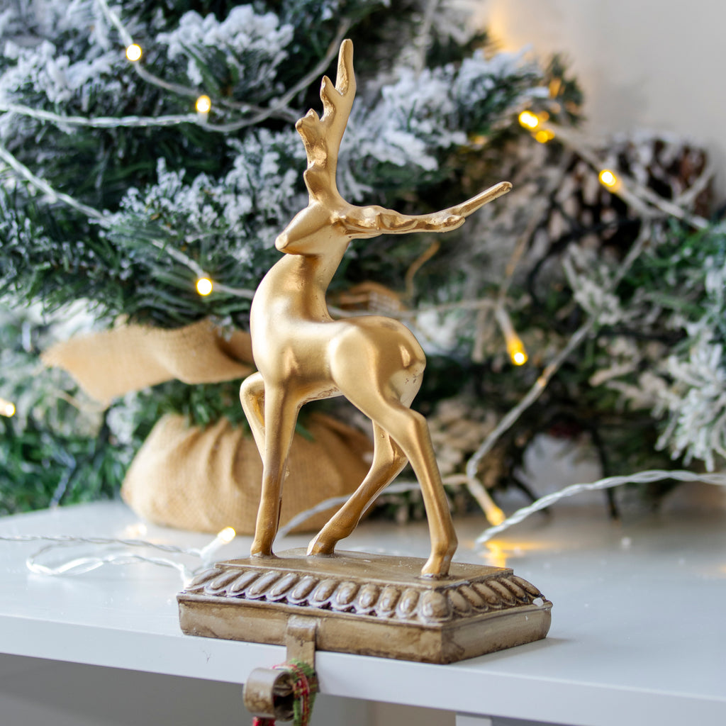 Gold Reindeer Christmas Stocking Hanger