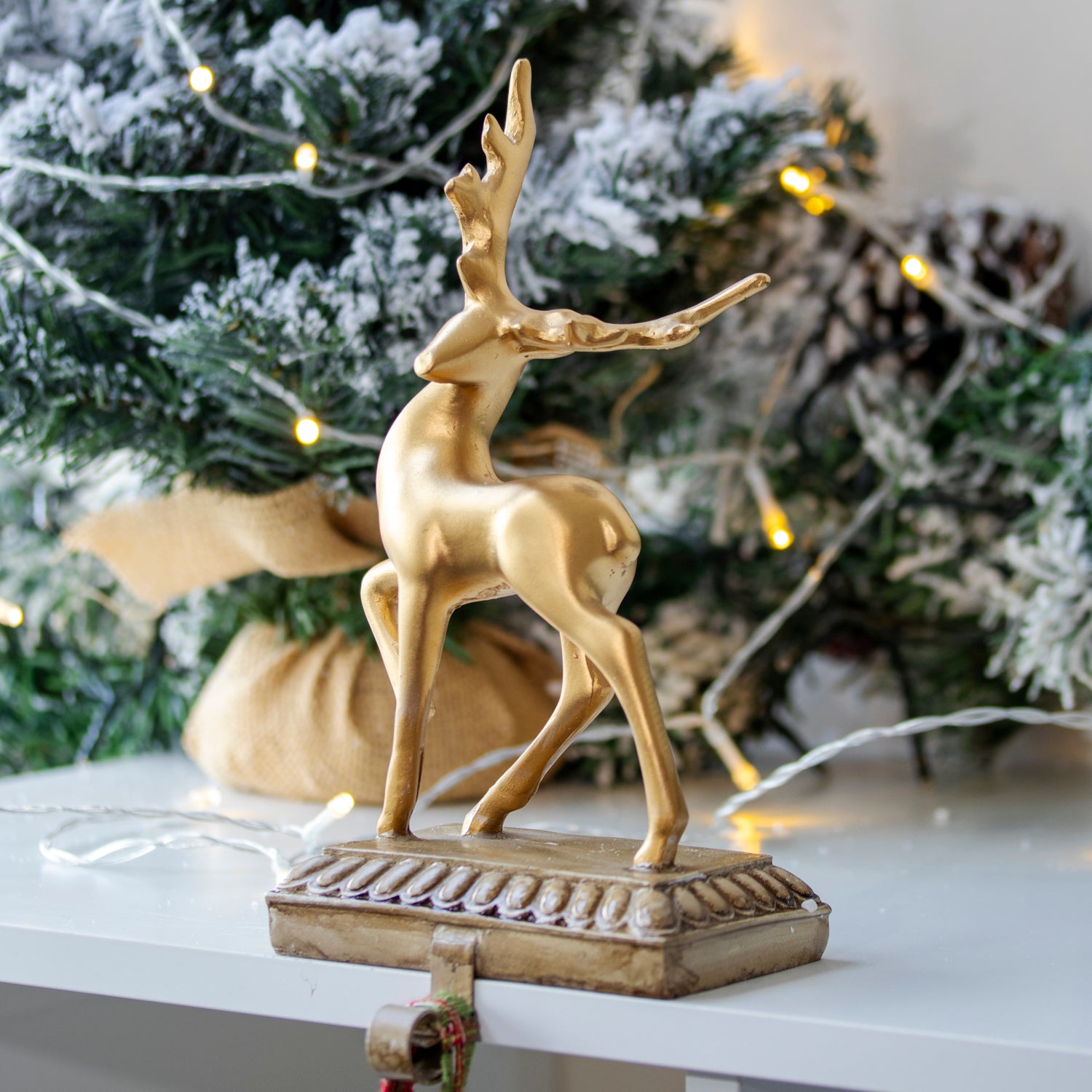 Gold Reindeer Christmas Stocking Hanger