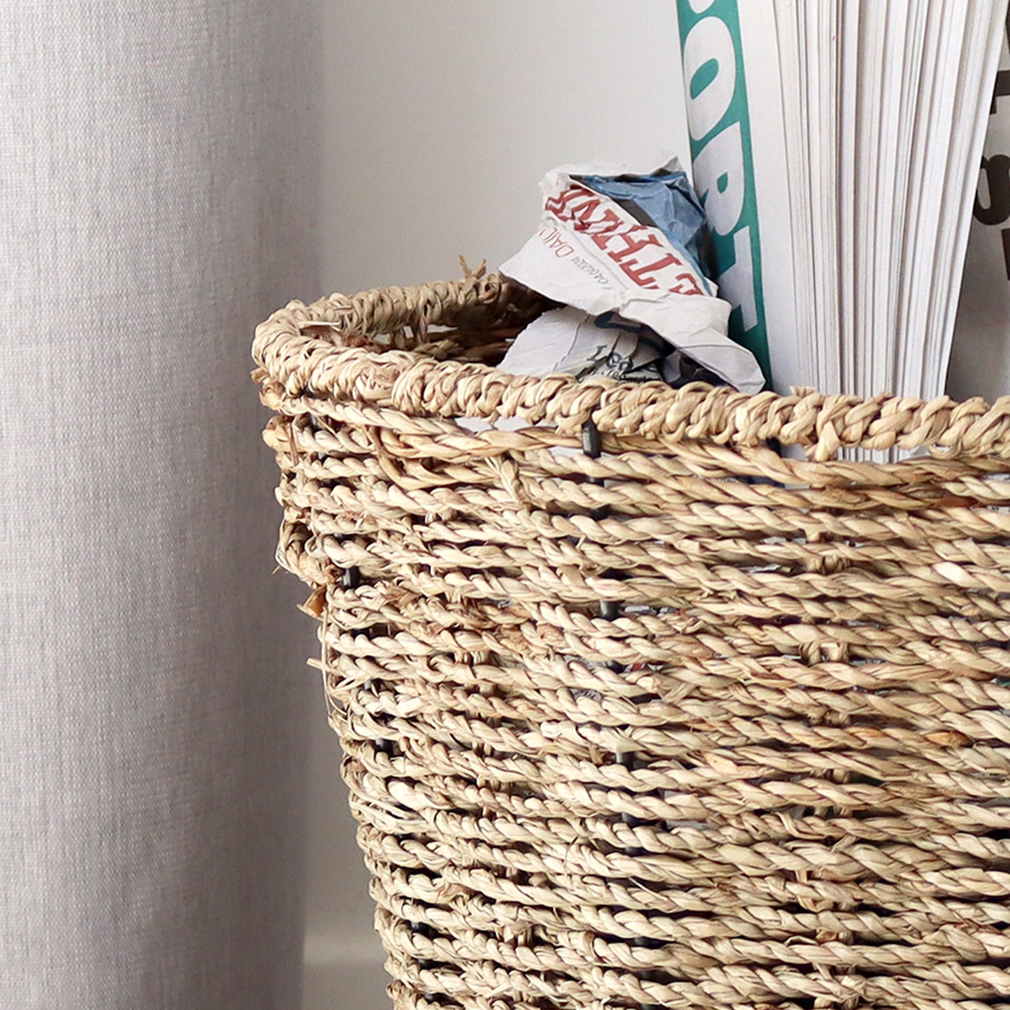 Round Seagrass Paper Bin