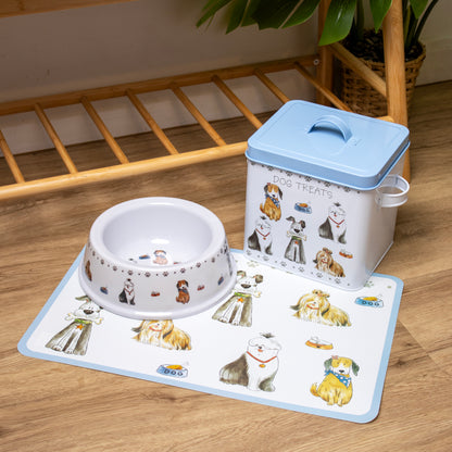 Faithful Friends Dog Bowl Mat And Treats Tin Set