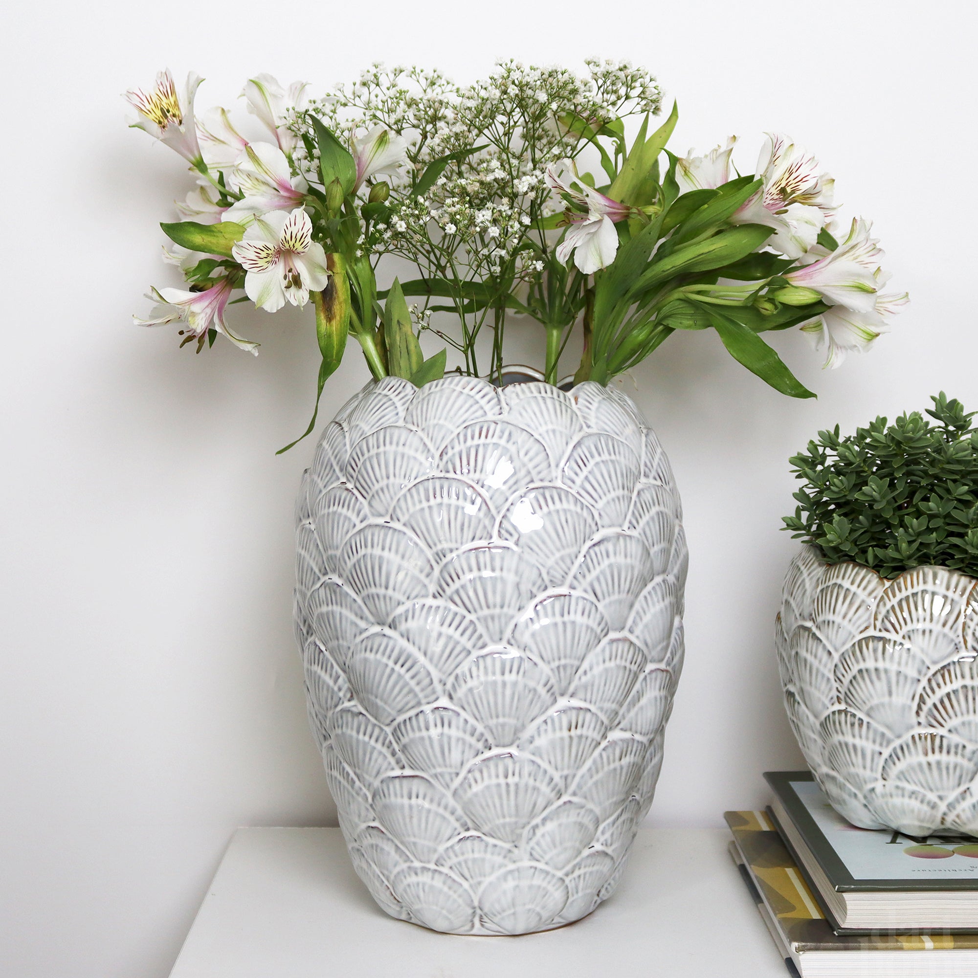 Tall Cream Shell Vase