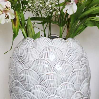 Tall Cream Shell Vase
