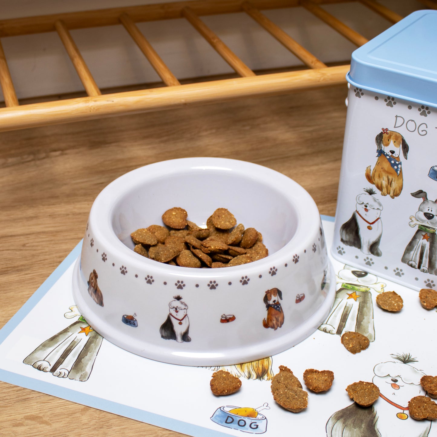 Faithful Friends Dog Bowl Mat And Treats Tin Set