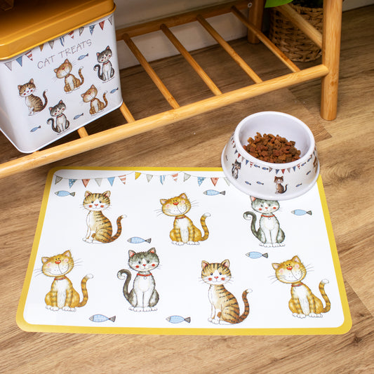 Faithful Friends Cat Bowl Mat And Treats Tin Set