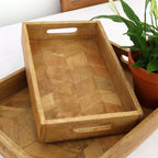 Set Of 2 Rectangle Herringbone Wooden Trays