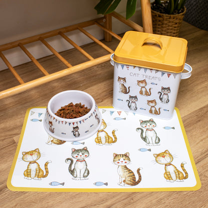 Faithful Friends Cat Bowl Mat And Treats Tin Set