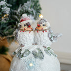 Light Up Christmas Robins On Snowball Ornament