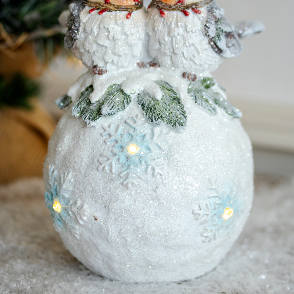 Light Up Christmas Robins On Snowball Ornament