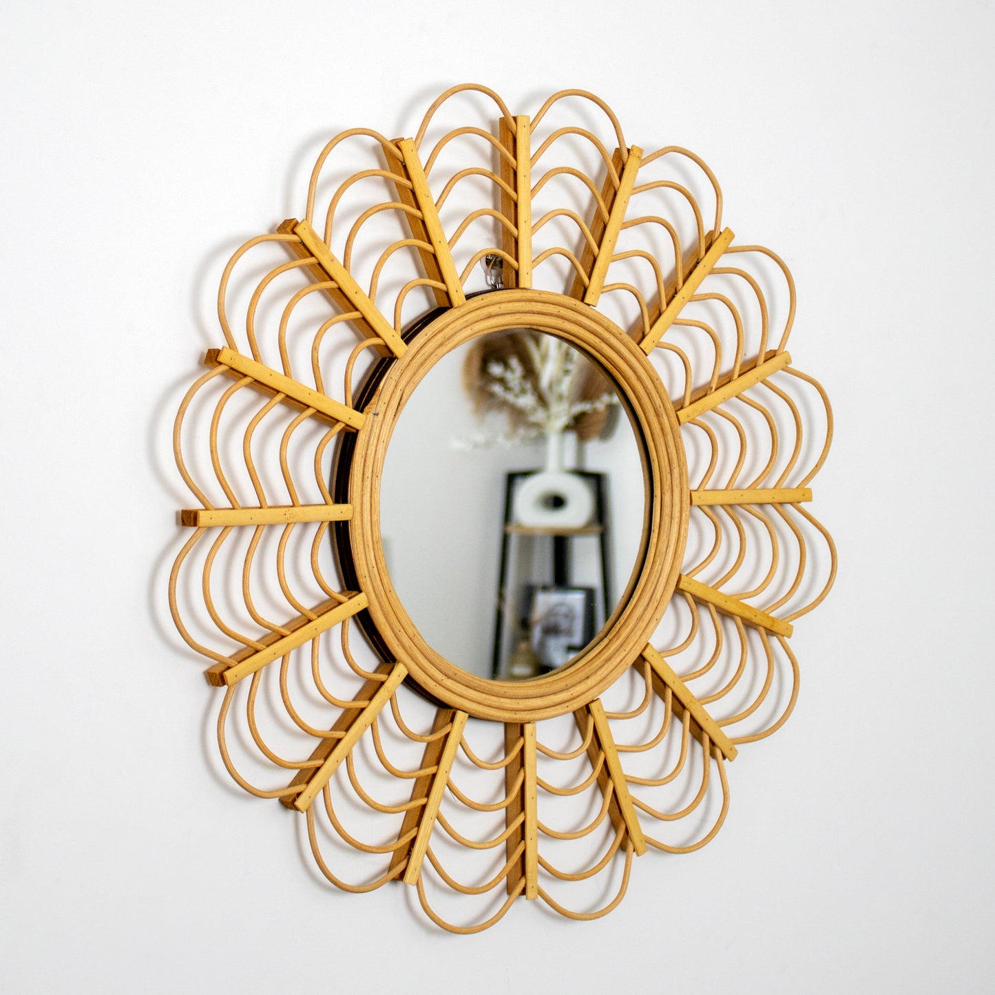 Rattan & Bamboo Flower Petal Wall Mirror